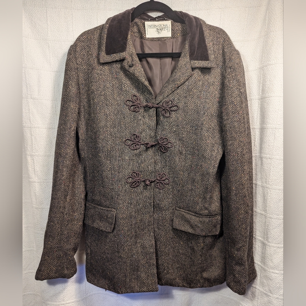 International Scene Vintage Women's Jacket Sz.12 Brown Wool flecked Herringbone